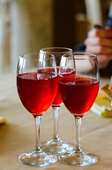 Colorful fresh red cranberry juice close-up in the Restaurant, Sergiev Posad, Moscow region, Russia