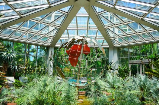 A globe (planet maket) in Palmen Garten, Frankfurt am Main, Hessen, Germany