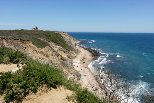 View of the Mohegan Bluffs section of Block Island located in the state of Rhode Island USA.