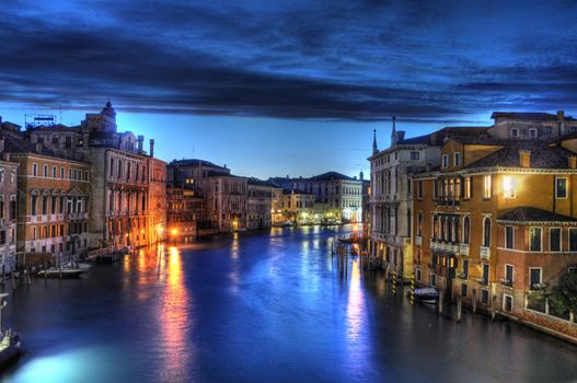 Night Canal in Venice with beautiful lights, Venice, Italy