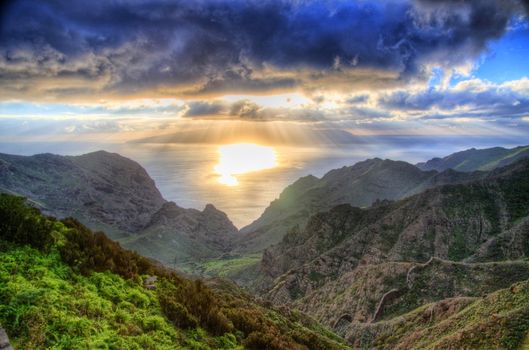 Sunset in North-West mountains of Tenerife, Canarian Islands