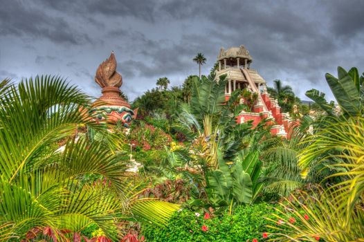 Park with palms and water slides, Tenerife, Canarian Islands