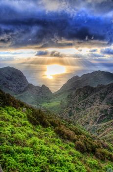 Sunset in North-West mountains of Tenerife, Canarian Islands