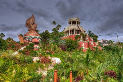 Park with palms and water slides, Tenerife, Canarian Islands