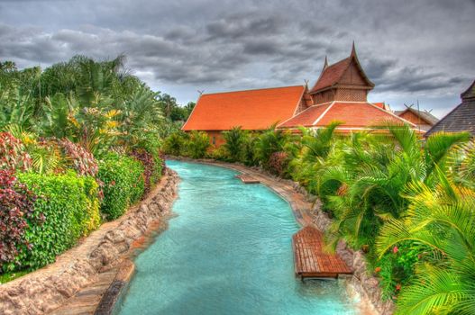 River in the park with palms, Tenerife, Canarian Islands