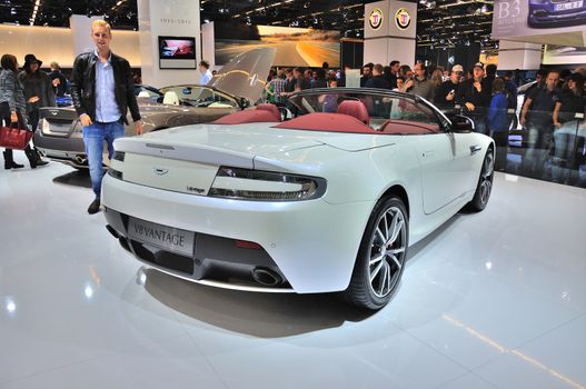 FRANKFURT - SEPT 14: Aston Martin V8 Vantage Roadster presented as world premiere at the 65th IAA (Internationale Automobil Ausstellung) on September 14, 2013 in Frankfurt, Germany