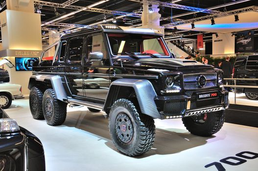 FRANKFURT - SEPT 14: Brabus 700 Fortifies 6x6 G-wagen presented as world premiere at the 65th IAA (Internationale Automobil Ausstellung) on September 14, 2013 in Frankfurt, Germany