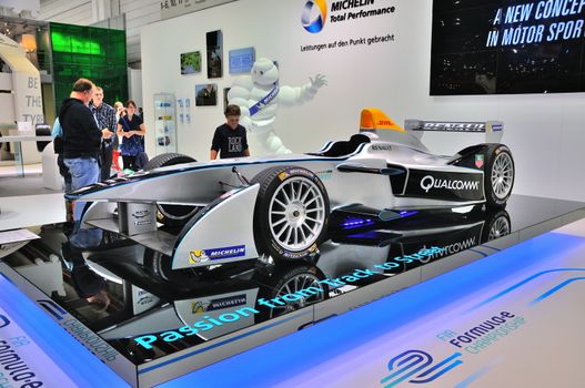 FRANKFURT - SEPT 14: Renault Formula E presented as world premiere at the 65th IAA (Internationale Automobil Ausstellung) on September 14, 2013 in Frankfurt, Germany