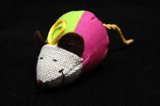 Toy Mouse Made of Cotton Cloth on a Black Background