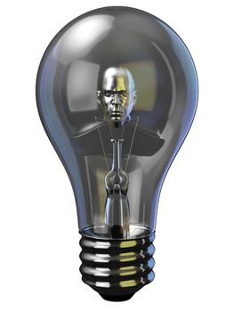 A digital man bust in light bulb. Concept of working on idea.
