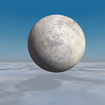 An ice horizon background with marble sphere texture floating.