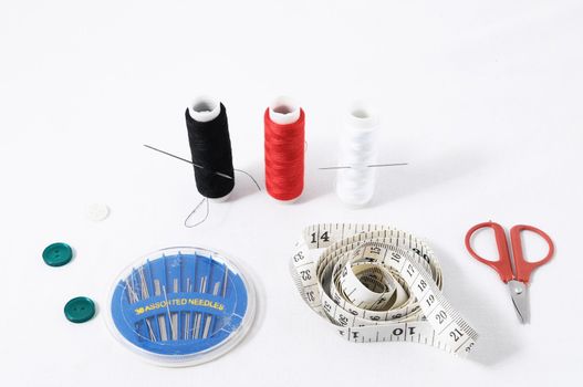 One Sewing Kit Isolated on a White Background