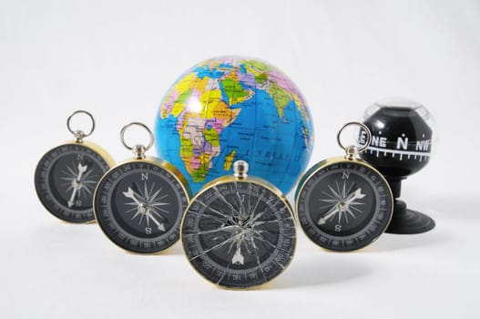 Orientation Concept Earth and Compass on a White Background