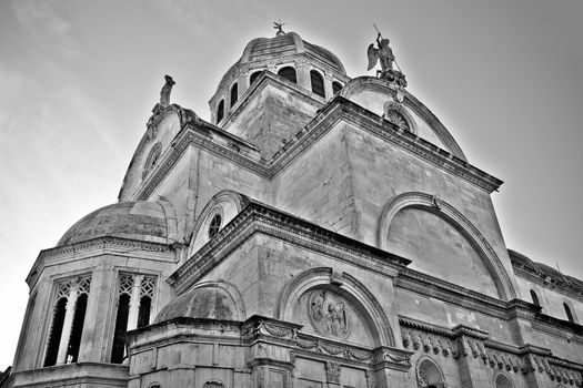 UNESCO world heritage site in Sibenik, Dalmatia, Croatia, St. James cathedral black and white