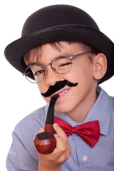 boy with a hat, moustache and pipe