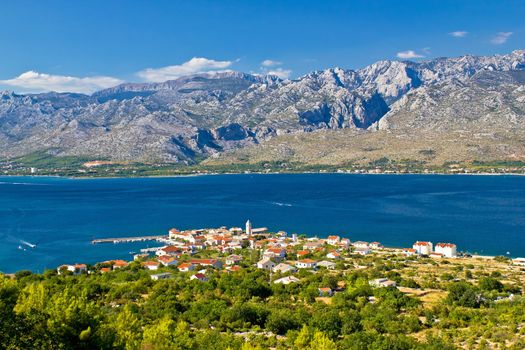 Green nature and blue sea, view of Town of Vinjerac and Paklenica national park on Velebit mountain