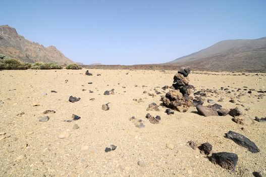 Sand and Rocks Desert on Teide Volcano, in Canary Islands, Spain