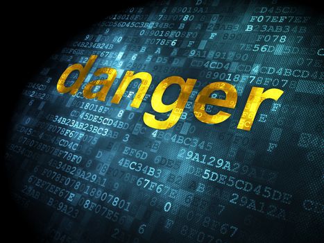 Safety concept: pixelated words Danger on digital background, 3d render