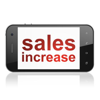 Marketing concept: smartphone with text Sales Increase on display. Mobile smart phone on White background, cell phone 3d render