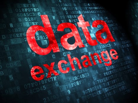 Data concept: pixelated words Data Exchange on digital background, 3d render