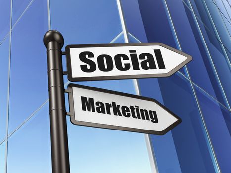Marketing concept: Social Marketing on Building background, 3d render