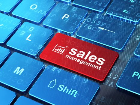 Marketing concept: computer keyboard with Growth Graph icon and word Sales Management on enter button background, 3d render