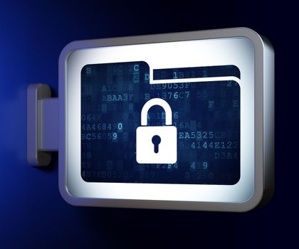 Business concept: Folder With Lock on advertising billboard background, 3d render