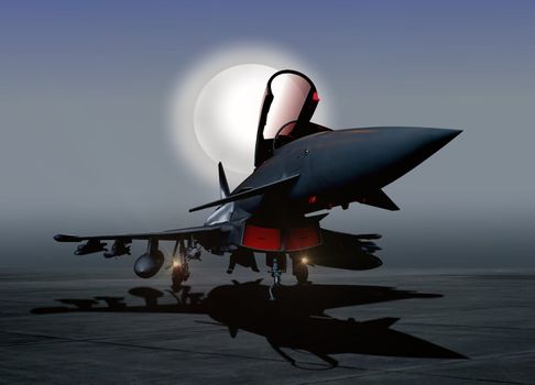 Fighter Plane on the Ground at Night