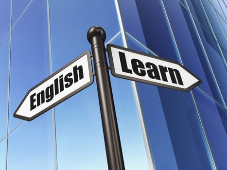Education concept: Learn English on Building background, 3d render