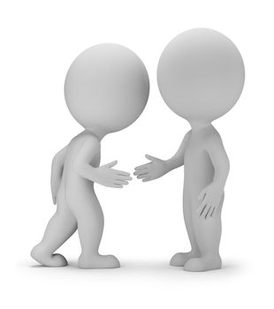 3d small person - handshake. Agreement. 3d image. White background.