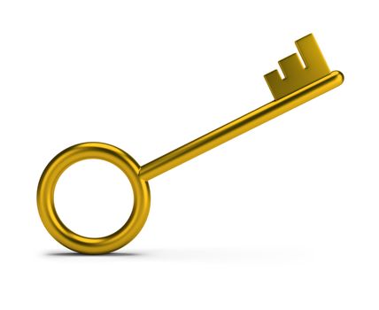 Stylish gold key. 3d image. White background.