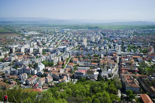 Aerial view of Deva city in Transylvania, Romania