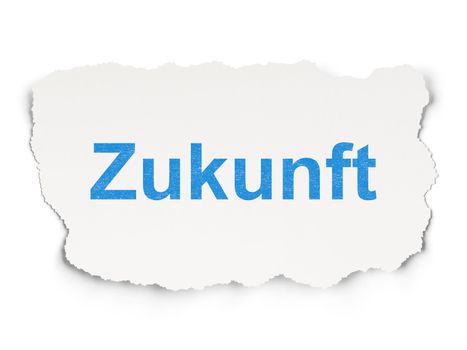 Time concept: torn paper with words Zukunft(german) on Paper background, 3d render