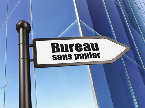 Finance concept: Bureau Sans papier(french) on Building background, 3d render