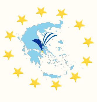 Map of Greece with flag and stars, vector illustration