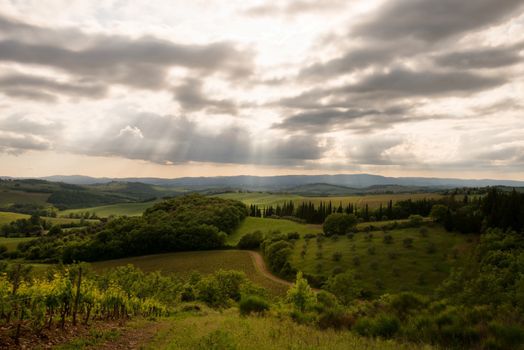Scenic view of typical Tuscany cloudy landscape