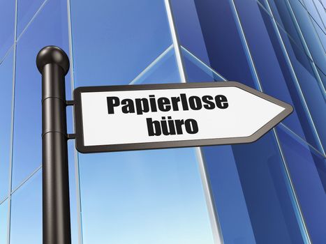 Finance concept: Papierlose Buro(german) on Building background, 3d render