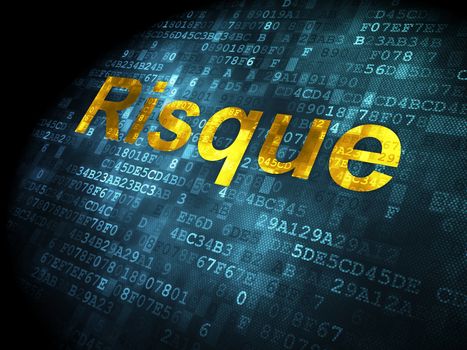 Finance concept: pixelated words Risque(french) on digital background, 3d render