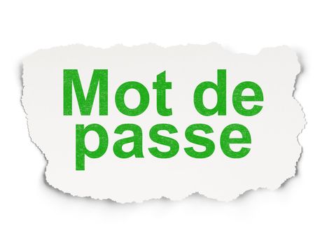 Safety concept: torn paper with words Mot de Passe(french) on Paper background, 3d render