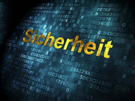 Security concept: pixelated words Sicherheit(german) on digital background, 3d render