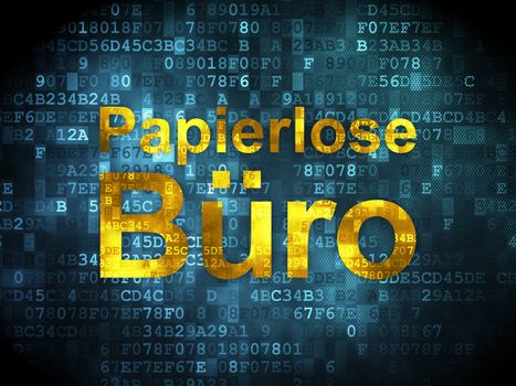 Business concept: pixelated words Papierlose Buro(german) on digital background, 3d render