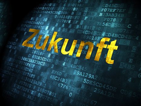 Time concept: pixelated words Zukunft(german) on digital background, 3d render