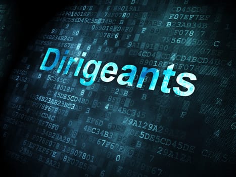 Finance concept: pixelated words Dirigeants(french) on digital background, 3d render