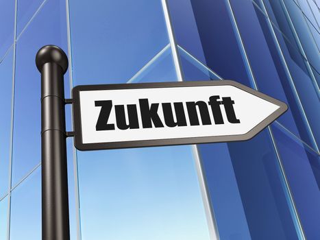 Time concept: Zukunft(german) on Building background, 3d render