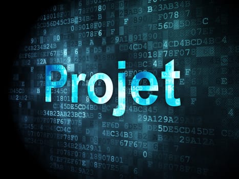Finance concept: pixelated words Projet(french) on digital background, 3d render