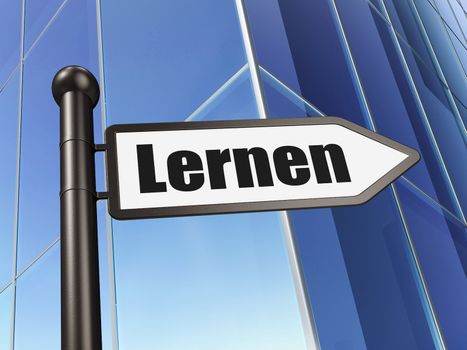 Education concept: Lernen(german) on Building background, 3d render