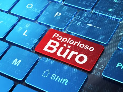 Business concept: computer keyboard with word Papierlose Buro(german) on enter button background, 3d render