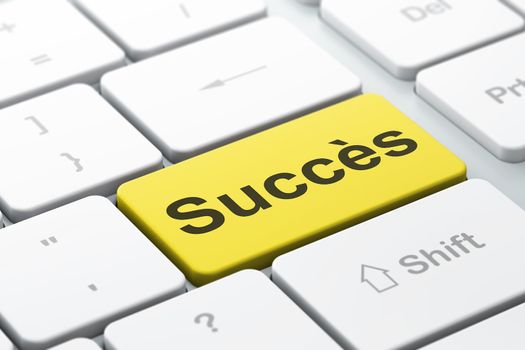 Finance concept: computer keyboard with word Succes(french), selected focus on enter button background, 3d render