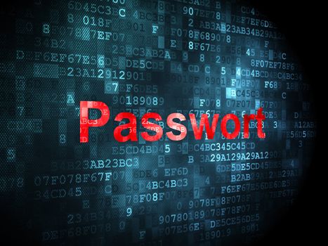 Privacy concept: pixelated words Passwort(german) on digital background, 3d render
