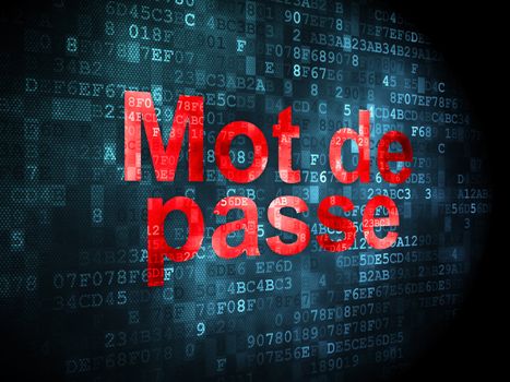 Protection concept: pixelated words Mot de Passe(french) on digital background, 3d render